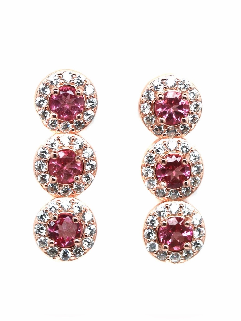 Beautiful Natural Pink Tourmaline .50CT Halo Stud Earrings 14K Rose Gold Overlay